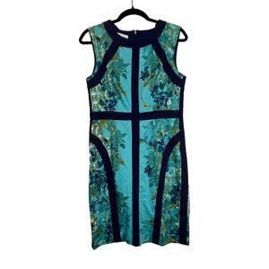 Donna Morgan Dress Women Sz 8 Sleeveless Cocktail Shift Floral Cotton Blend